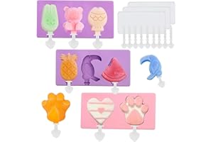 AILELAN Ice Lolly Moulds with Sticks, 3 Pack Silicone Ice Popsicle Mould 8 Cavities Ice Lolly & Ice Cream Moulds with Sticks, Reusable Ice Lolly Mold Ice Cream Mold to DIY Fun Adorable Ice Lolly