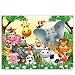 Produktbild Leinwandbild 100x75 cm PREMIUM Leinwand Bild - Wandbild Kunstdruck Wanddeko Wand Canvas - JUNGLE ANIMALS PARTY - Kinderzimmer Kindertapete Dschungel Zoo Tiere Giraffe Löwe Affe - no. 013