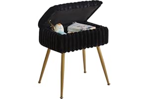 Aibiju Samt-Schminktischhocker, Rechteckiger Schminkhocker mit Storange, Make-up-Hocker mit 4 Metallbeinen, Pouf-Couchhocker für Schminkzimmer, Schlafzimmer, Schwarz YD-MS151B