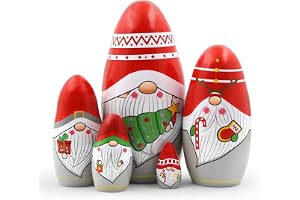 Set med 5 st söta sovdvärgar i trä, tomte, tomte, nissa, rysk trädocka för barn, julklapp, födelsedagsfest, heminredning