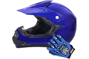 Zorax ZOR-X15 Blue XL (55-56cm) Kids Motocross Motorbike MX Helmet & Gloves XL(8cm) - ATV Dirt Bike BMX Quad Off Road Helmet ECER 2206