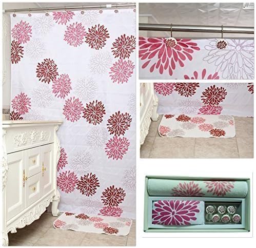 Uomere Bathroom Shower Curtain Waterproof and Mildewproof Polyester Fabric Decorative with 12 PCS hooks,1 PCS bath rug ,72''W x 72''L(Sun Flower)