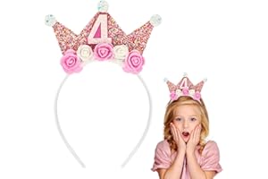 Alaoo Corona Compleanno, Corona per Compleanno con Glitter e Fiori, Cerchietto Bambina, Corona di Fiori di Rosa, Decorazioni di Compleanno Bambina, Decorazione per Feste di Compleanno