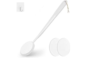 FY&XZH Lotion Applicator for Back, Feet & Legs with Long Plastic Handle, Back Moisturizer Cream, Self Tanning, Sunscreen, Ointment, Medicine Applicator for Elderly, Men or Women with 3 Washable Pads (White)