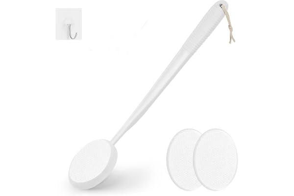 Krämhjälpmedel lotion-applikator för rygg, fötter och ben, långt plasthandtag, fuktkräm, solskydd och salvipplikator för äldre män och kvinnor med 3 tvättbara kuddar