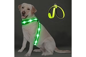 PZRLit Light Up Dog Vest Harness USB Rechargeable, Soft Padded, Adjustable & Reflective Light for Dog Harness at Night, LED Dog Harness for Camping Safety Walking for Dark-Large, Green