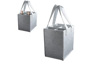 jiuzcare Borsa da Vino in Feltro con Manico 6 Scomparti Porta Bottiglie del Sacchetto di Manici Pieghevole Lavabile Riutilizzabile Divisore Rimovibile per Viaggi Picnic Feste Pacchetto, Grigio chiaro
