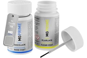 MG PRIME Billack lackstift för Hyundai YK Warm Silver Metallic + klarlack | Sahara Silver Metallic, Set med baslack + klarlack, bättringsfärg, lackflaskor med pensel, à 50ml