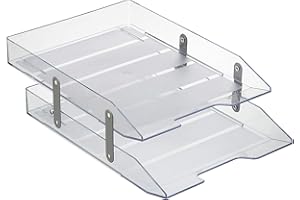 Acrimet Bandeja de Papel Articulada, Organizador de Cartas y Papeles en Plastico de Carga Frontal para Oficina A4 (2 Niveles) (Color Cristal Transparente)