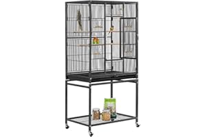 Yaheetech Large Budgie Cage Metal Bird Cage with Stand Rolling Parrot Cage for Cockatiels African Grey Conures Parakeets Lovebird Finch Canary Bird Flight Cage for Small Pet Animal