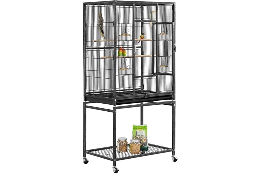 Yaheetech Bird Cage Flight Large Parrot Cages for Budgies Cockatiels Conures Parakeets Lovebirds with Rolling Stand, Black