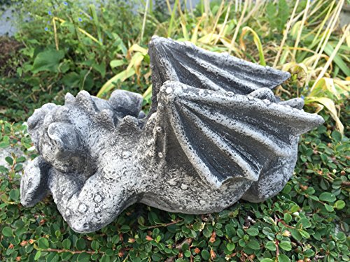 Steinfigur Gartenfigur Drache Flugdrache Gargoyle Garten Teich Deko L32cm 6,9kg - 2