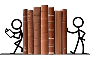 TWINKLEMON 1 Pair Book Ends for Shelves, Heavy Duty Metal Bookends, Black Cute Person Book Holder Supports, Quirky Books Organiser Stopper for Home Office Bookworms Gift Bookshelf Accessories(Person)