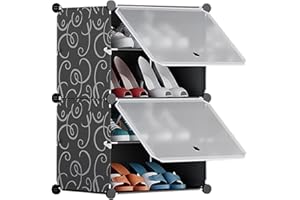 HUOLE Cubes de Rangement - Étagère modulaire à Monter soi-même - pour Jouets, Livres, vêtements - avec Portes, Plastique, 44 x 32 x 65 cm (Noir)