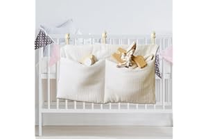 HENGBIRD Organizer do pokoju dziecięcego 2 w 1, wiszący organizer na pieluchy dla niemowląt, torba do łóżeczka dziecięcego, na pieluchy, zabawki, biały
