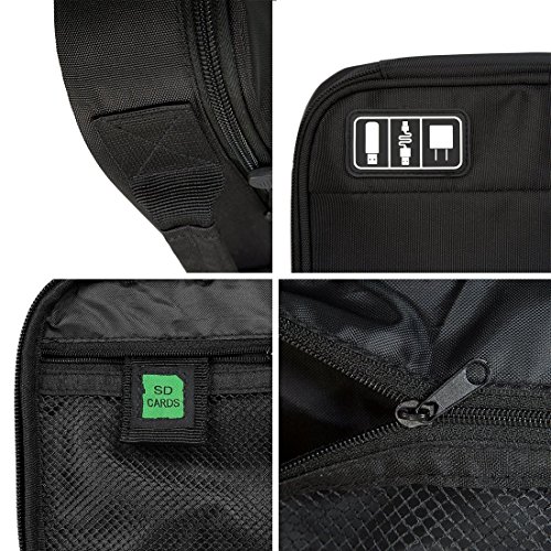 Wrcibo Universal Tragbarer Travel Organizer Electronisches Tasche Case Organisator Reiseorganisator mit Innerer Netztasche für Elektronikzubehör, iPad Mini,USB Kabel ,Speicherkarten (Koffer, Schwarz) - 5