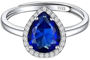 ChicSilver 925 Sterling Silver Simulated Birthstone Rings Promise Wedding Adjustable Ring for Women Square/Round/Heart/Teardrop Cut Gemstone Birthday Jewellery(with Gift Box)