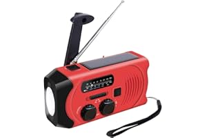 Awaryjne radio słoneczne z zasilaniem 2000 mAh, Topsics AM/FM zewnętrzne mini przenośne radio z latarką LED, wielofunkcyjne małe radio z alarmem awaryjnym SOS - czerwone