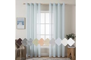 ‎MIULEE MIULEE 2er Set Voile Vorhang Sheer Leinenvorhang mit Ösen Transparente Leinen Optik Gardine Ösenschal Wohnzimmer Fensterschal Lichtdurchlässig Dekoschal Schlafzimmer 140x225cm (B x H) Hellblau
