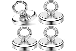 FHINTORY Calamite potenti 45KG, 4 Pezzi calamita potente 32mm, Magnete potente neodimio, Magnete da pesca, Magnet fishing con Golfare per Pesca Magnetica Salvataggio Nel Fiume Recupero di Oggetti