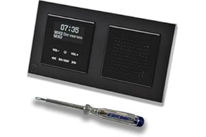EBROM SET IDEE Merten Unterputz DAB+ und Bluetooth Radio MEG4375-0303 mit Lautsprecher in schwarz glänzend, edel abgestimmt mit einem M-Pure schwarz matt Rahmen, inkl. EBROM Phasenprüfer zur Montage der Geräte