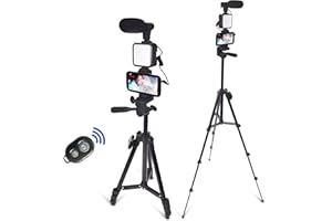 PEANUTECH Smartphone Video Kit, Vlogging Kit, Youtuber Kit with Microphone Light Stand, 50 Inch Extendable Phone Clip Remote Control, Compatible with iPhone/Smartphone/Cameras.