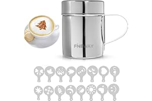 LIVIVO Stainless Steel Chocolate Shaker Duster with 16 Cappuccino Coffee Barista Stencils
