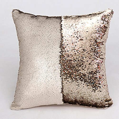 Kissenbezüge Longra DIY-Two Tone Glitzer Pailletten Wurfkissen dekorative Kissen Fall Sofa-Car-Cover Kissen Kissenbezug Sofakissen Kissenhülle (40 cm * 40cm) (G) - 4
