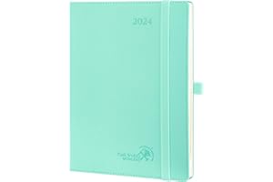 POPRUN Agenda 2024 Semana Vista Vertical 22 x 16,5 cm - Planificador 2024 Semanal A5 con Pestañas Mensuales, Tapa Blanda en Cuero Vegano y 100 gsm Papel Certificado FSC®, Verde