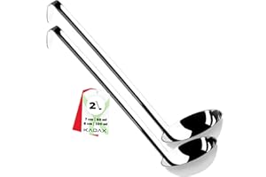KADAX Set de Louches en Inox 60ml + 100ml, avec Support, Manche Long Ergonomique – Ustensiles de Cuisine, Argent