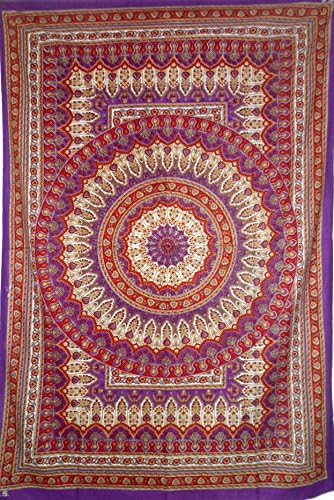 Screen Printed Mandala Indian Wall Decor. Bed Sheet Or Throw 86 X 58 Inches.SENT FROM UK.