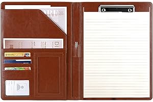 Podazz cartellina portadocumenti pelle cartellina A4 blocco note, cartella file in pelle PU, con coperchio, cartella di registrazione cartella conferenza Legal Lock manager Folio A4, con 4 scomparti