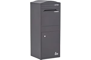 SMART PARCEL BOX Large Parcel Box Outdoor, Weatherproof Grey Delivery Box Curved Top, Secure Front Access, Durable Galvanised Steel, Lockable For Post, Multiple Letters & Package Drop, Free Standing