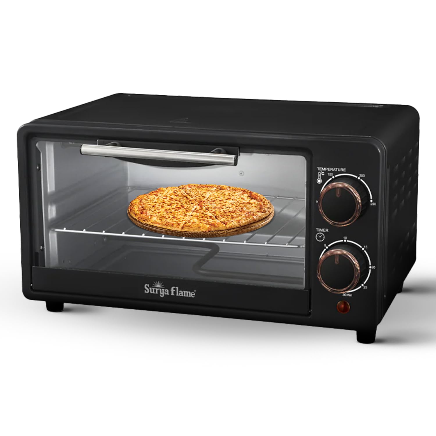 Surya Flame OTG - 10L Black Oven Toaster Griller: Bake, Grill, Roast with Rotisserie, Auto-Shut Off, Heat-Resistant Glass - A Must-Have!