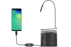 DEPSTECH Cámara Endoscópica USB 720P IP67 Boroscopio a Prueba de Agua Cámara de Inspección Semirrígida de Serpiente de 5,5mm con 6 Luces LED, Tipo-C Compatible con Teléfono Android OTG, PC -5M