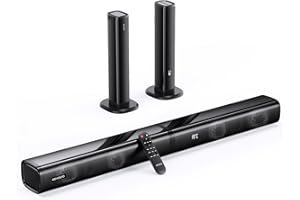 MEVOSTO 2.2CH Barra de Sonido, 2 en 1 Separable Altavoz para TV, 80W Potencia de Woofers Dobles Incorporados con ARC/Óptico/AUX/BT 5.0 Graves/Agudos Ajustable Teatro a Casa-80cm