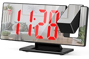 Criacr Projektionswecker, Digitaler Wecker mit 7,8" Große Display, LED Spiegel-Wecker mit 180° Projektion, Wecker Digital mit Snooze, Datum, 12/24HR, 3 Helligkeit, Temperaturanzeige (Schwarz & Rot)