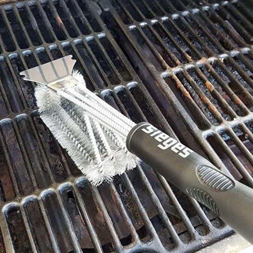 SIEGES BBQ Grillbürste mit integriertem Reinigungsschaber,3 Edelstahlbürsten in 1,360° Reinigung,18″ Extra Langer PP Wärmedämmung Griff, Perfekt für Outdoor und Camping - 2