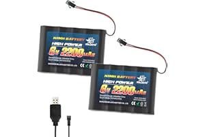 melasta Batteria 6V 2200mAh Ni-MH Batteria Ricaricabili con Connettore SM-2P e Cavo di Ricarica, 6v Batteria per auto telecomando, camion RC, 2PCS 2200mAh Batteria