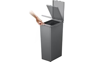 EKO Morandi - Cubo de reciclaje de cocina de 30 litros con tapa táctil, cubo de basura delgado de plástico con calcomanías de reciclaje y acabado fácil de limpiar, diseño compacto para el hogar u