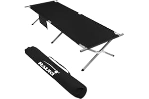 Hauki Brandina da Campeggio Pieghevole Nero 210x83x46 cm Letto per Ospiti Portatile XL con Borsa per il Trasporto Lettino da Campeggio Tubo in Metallo Capacità di Carico fino a 150 kg Outdoor