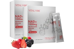 VITAL VIBE 1000mg Liposomal NAD+ - Ultra High Absorption Liquid NAD+ Supplement - NMN or Nicotinamide Riboside Alternative & PQQ - for Skin Aging Support, Energy and Focus - 60 Sticks (2 Month Supply) UK