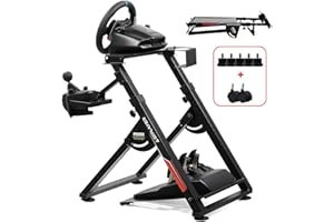 GTPLAYER Steering Wheel Stand for G25 G27 G29 G920 Foldable Racing Wheel Stand with Cup Holder Adjustable Height/Angle, Driving Simulator Gaming Wheel Stand