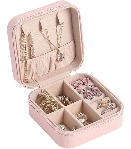 Mini portagioie da viaggio, in velluto, con cerniera, per anelli, orecchini, collane, bracciali, piccolo organizer portatile da viaggio per ragazze e donne, verde scuro