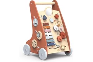 Speedy Monkey Wooden Baby Walkers for Boys 6 Months, Educational Multi-Activity Walker Toys for 1 Year Old Boys & Girls | 9 Activity Toys | Quiet Non-Slip Rubber Wheels | FSC Certified Wood