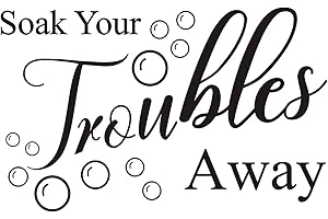 QUANYUCHANG Soak Your Troubles Away Wall Decal Vinyl Stickers, Removable Cute Bubbles Quotes Art DIY Sticker Mural for Bathroom Washroom WC Living Room Home Toilet Office Door Decoration