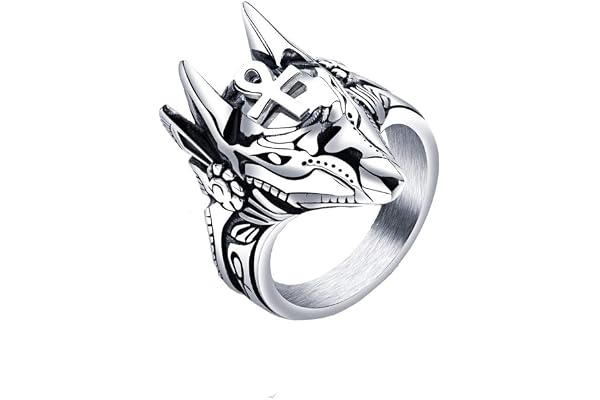 HIJONES Bague de Croix Anubis Ankh Homme en Acier Inoxydable