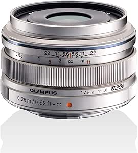 Olympus M.Zuiko Digital 17 mm F1.8 Lens, Fast Fixed Focal Length, Suitable for All MFT Cameras (Olympus OM-D &amp; PEN Models, Panasonic G-Series), Silver