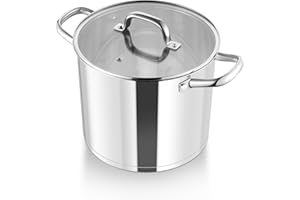 HaWare 10L Stock Pot, Large Tri-Ply Bottom Stainless Steel Stockpot with Visible Lid, 24cm Cooking Pot for Pasta/Meat/Soup, Suit for Induction/Electric/Gas/Ceramic, Healthy & Easy Clean