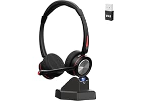 Mairdi Wireless Headset mit Mikrofon für PC, Stereo 5.2 Bluetooth Headset mit Ladestation & USB für Büro Laptop Handy, Kabelloses Headset für CallCenter Videokonferenz Microsoft Teams Skype Zoom